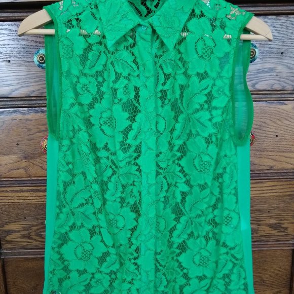 Sandro Paris Green Floral Lace Button Up Blouse - Picture 2 of 7